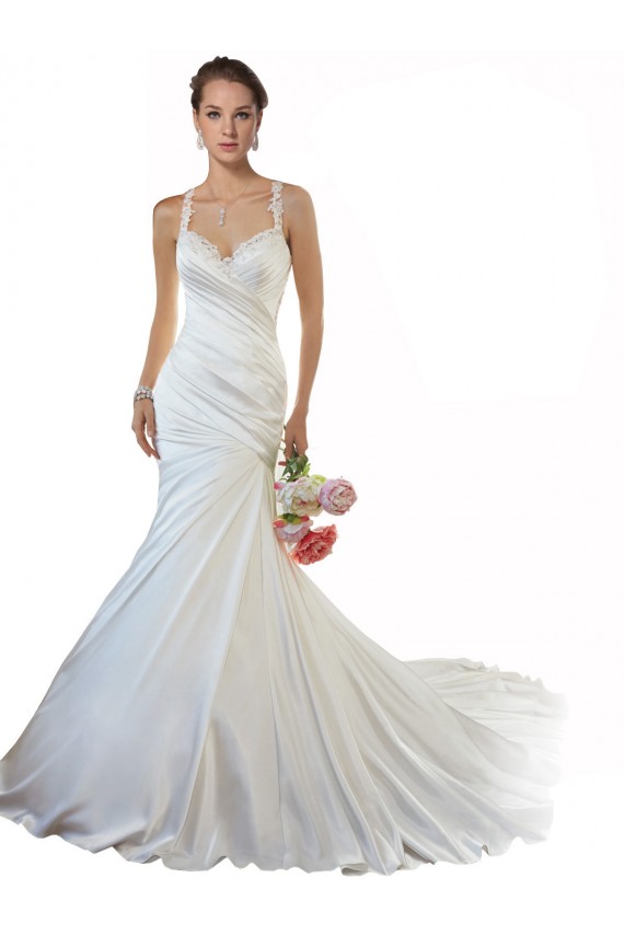 Compre Marfil Sirena Cuello de Corazón Cola capilla Satén Playa Vestidos de novia