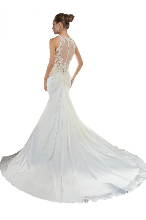 Compre Marfil Sirena Cuello de Corazón Cola capilla Satén Playa Vestidos de novia
