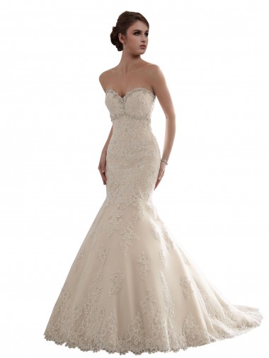 Compre Marfil Sirena Cuello de Corazón Cola capilla Tul Encaje Clásico Vestidos de novia