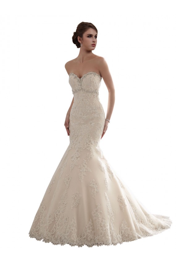 Compre Marfil Sirena Cuello de Corazón Cola capilla Tul Encaje Clásico Vestidos de novia