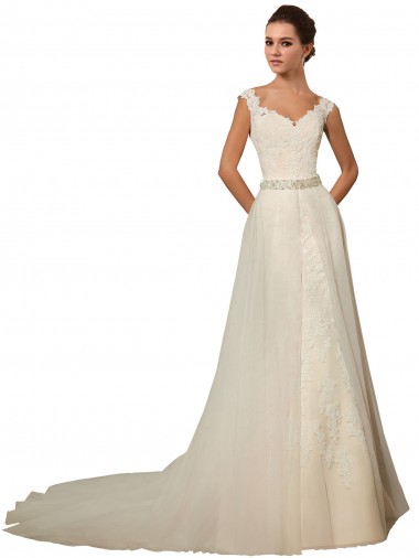 Compre Marfil Sirena Cuello de Corazón Cola capilla Tul Encaje Vestidos de novia