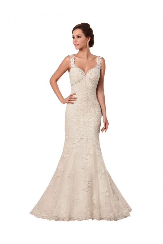 Compre Marfil Sirena Cuello de Corazón Cola capilla Tul Encaje Vestidos de novia