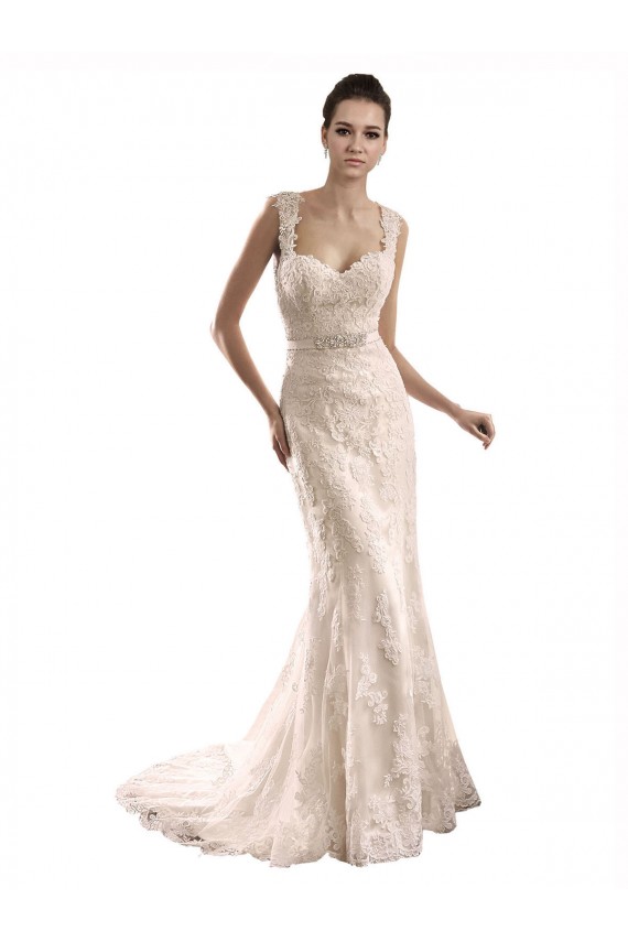 Compre Marfil Sirena Cuello de Corazón Cola capilla Tul Encaje Vestidos de novia