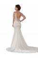 Compre Marfil Sirena Cuello en V Cola capilla Encaje Crepé Elástico Vestidos de novia