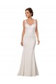 Compre Marfil Sirena Cuello en V Cola capilla Encaje Crepé Elástico Vestidos de novia