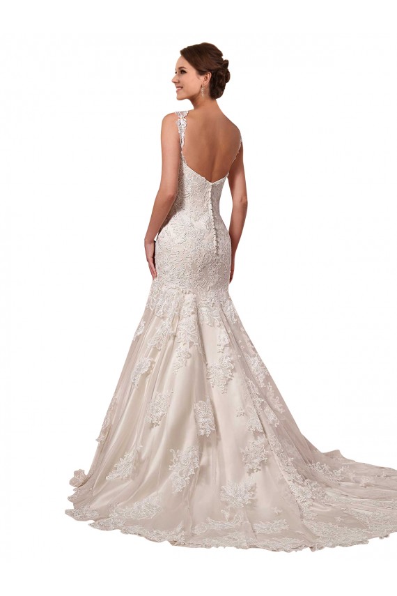 Compre Marfil Sirena Cuello en V Cola capilla Tul Encaje Vestidos de novia