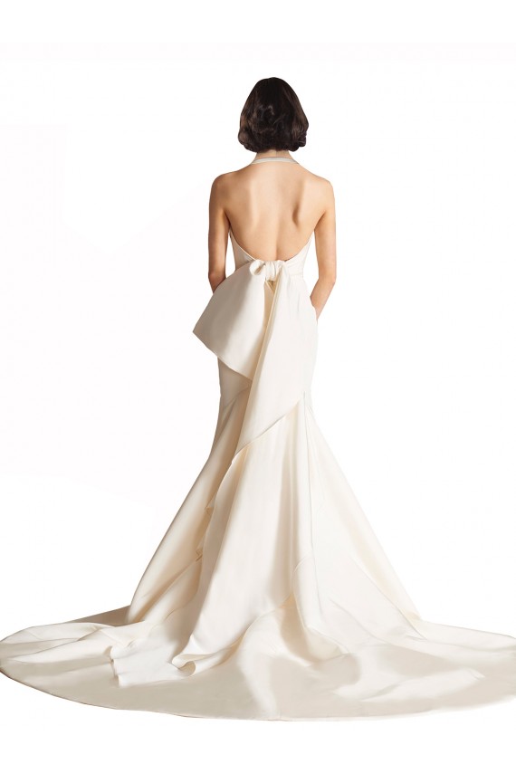 Compre Marfil Sirena Halter Cola capilla Satén Playa Vestidos de novia