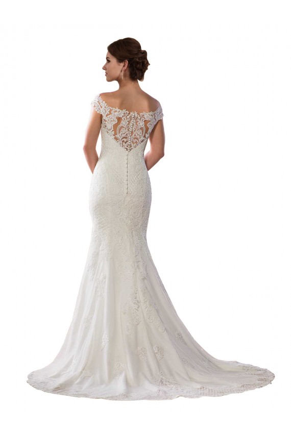 Compre Marfil Sirena Hombros Descubiertos Cola capilla Encaje Boho Vestidos de novia