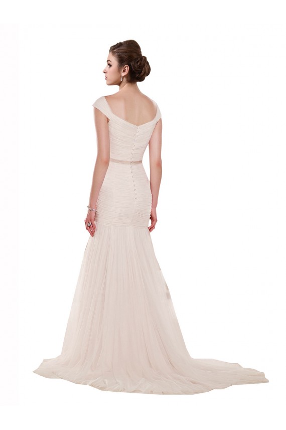 Compre Marfil Sirena Hombros Descubiertos Cola capilla Tul Playa Vestidos de novia