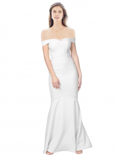 Compre Marfil Sirena Hombros Descubiertos Crepé Elástico Largo Formales Vestidos de dama de honor / Vestidos de fiesta