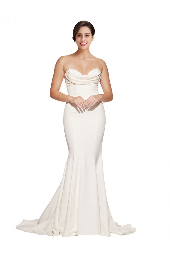 Compre Marfil Sirena Sin tirantes Barrer tren Satén elástico Largo Formales Vestidos de dama de honor / Vestidos de fiesta
