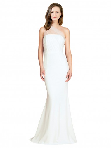 Compre Marfil Sirena Un Hombre Barrer tren Crepé Elástico Tul Largo Formales Vestidos de dama de honor / Vestidos de noche