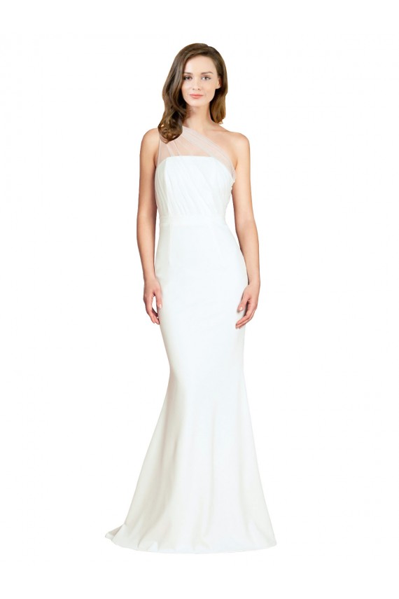 Compre Marfil Sirena Un Hombre Barrer tren Crepé Elástico Tul Largo Formales Vestidos de dama de honor / Vestidos de noche