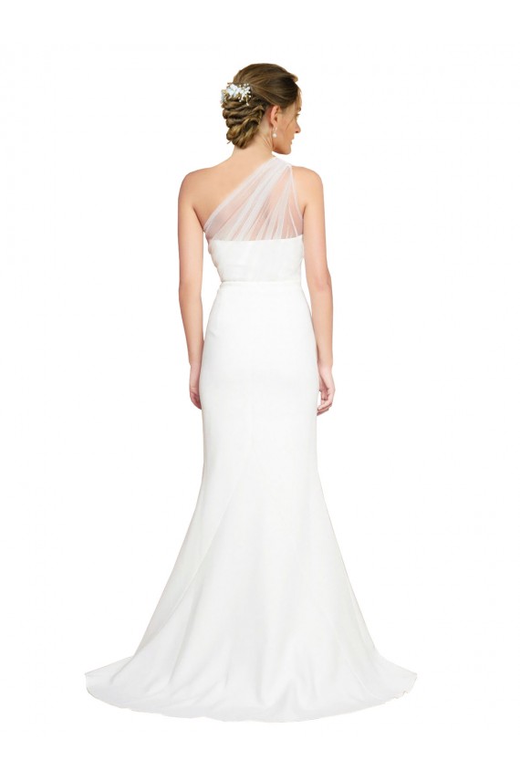 Compre Marfil Sirena Un Hombre Barrer tren Crepé Elástico Tul Largo Formales Vestidos de dama de honor / Vestidos de noche