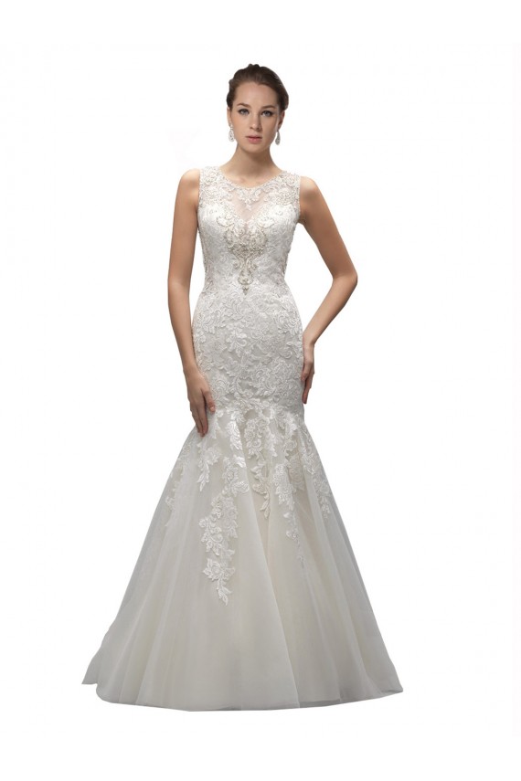 Compre Marfil Sirena Ilusión Barrer tren Tul Encaje Vestidos de novia