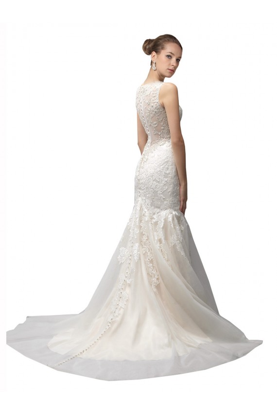 Compre Marfil Sirena Ilusión Barrer tren Tul Encaje Vestidos de novia