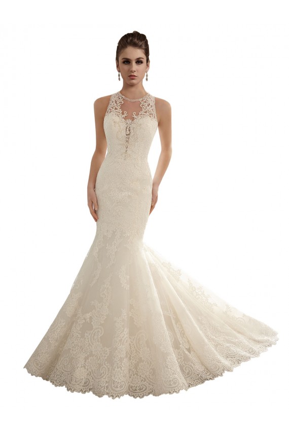 Compre Marfil Sirena Ilusión Cola capilla Encaje Vestidos de novia