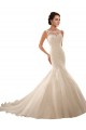 Compre Marfil Sirena Ilusión Cola capilla Tul Encaje Vestidos de novia