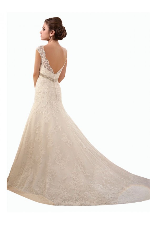 Compre Marfil Sirena Ilusión Cola capilla Tul Encaje Vestidos de novia