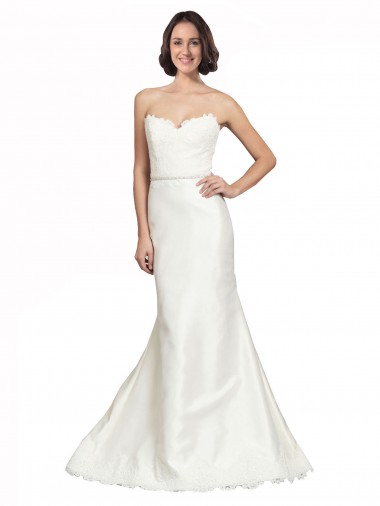 Compre Marfil Trompeta Cuello de Corazón Cola capilla Satén Encaje Vestidos de novia