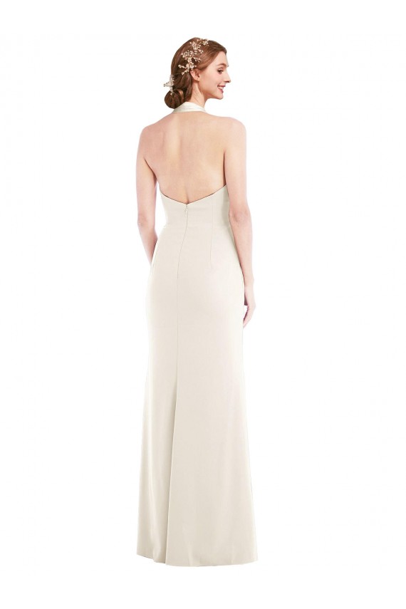 Compre Marfil Trompeta Halter Crepé Elástico Largo Vestidos de dama de honor / Vestidos de fiesta