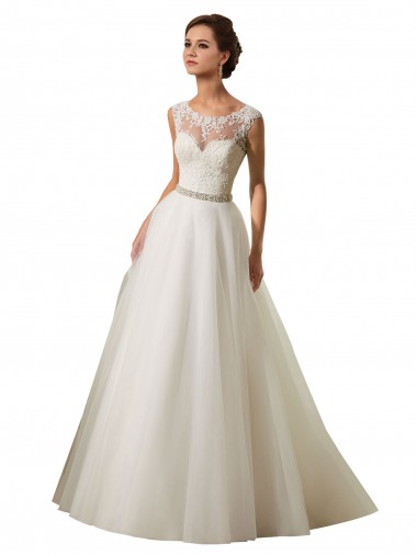 Compre Marfil Ilusión Cola capilla Tul Encaje Vestidos de novia