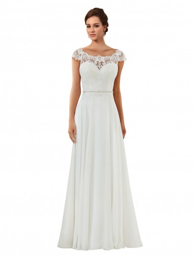 Compre Marfil línea A Barco Cola capilla Gasa Clásico Vestidos de novia