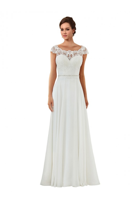 Compre Marfil línea A Barco Cola capilla Gasa Clásico Vestidos de novia