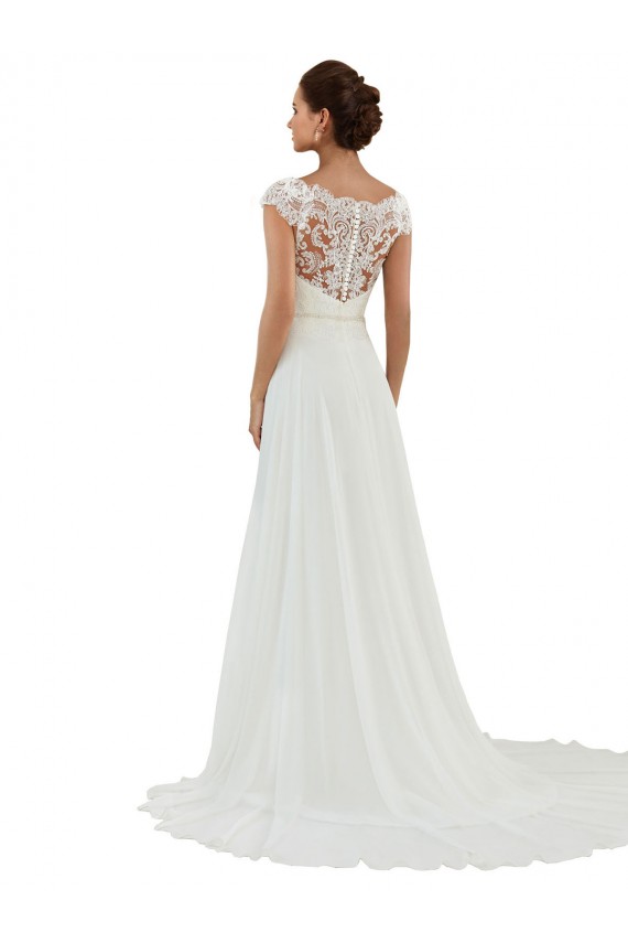 Compre Marfil línea A Barco Cola capilla Gasa Clásico Vestidos de novia