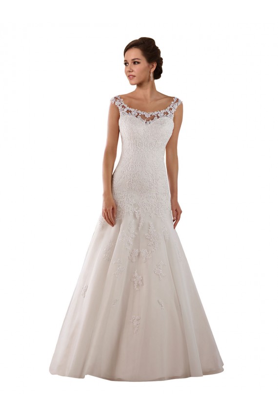 Compre Marfil línea A Cucharón Cola capilla Tul Vestidos de novia