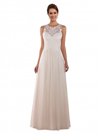 Compre Marfil línea A Cuello Alto Cola capilla Tul Encaje Boho Vestidos de novia