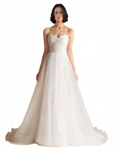 Compre Marfil línea A Cuello de Corazón Barrer tren Tul Vestidos de novia