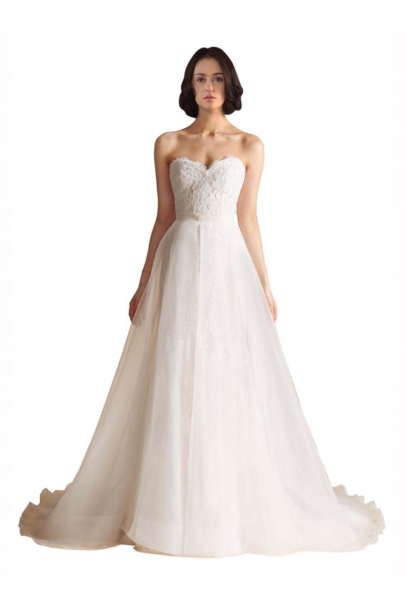 Compre Marfil línea A Cuello de Corazón Barrer tren Tul Vestidos de novia