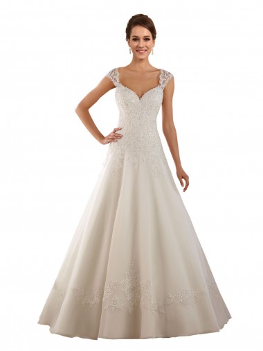 Compre Marfil línea A Cuello de Corazón Cola capilla Encaje Vestidos de novia