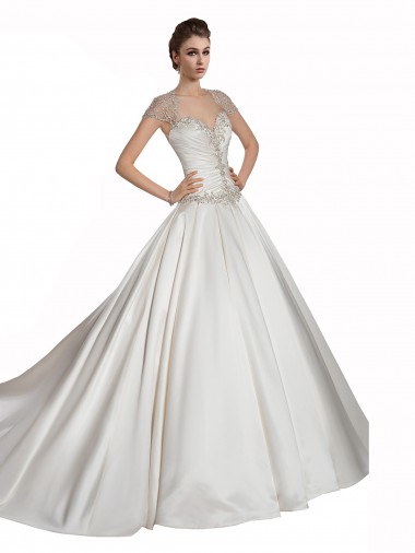 Compre Marfil línea A Cuello de Corazón Cola capilla Satén Vestidos de novia