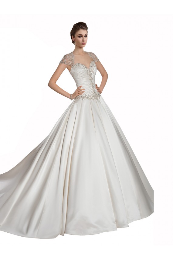 Compre Marfil línea A Cuello de Corazón Cola capilla Satén Vestidos de novia