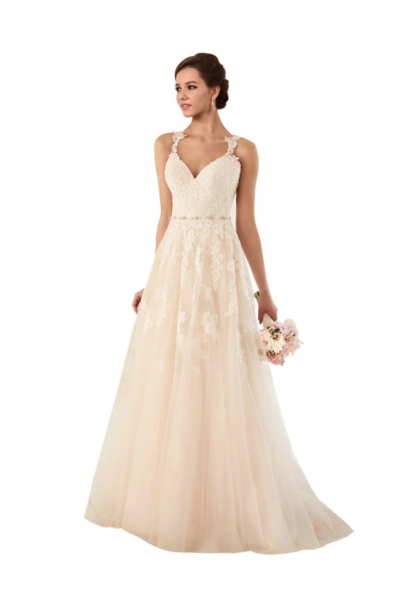 Compre Marfil línea A Cuello de Corazón Cola capilla Tul Encaje Vestidos de novia