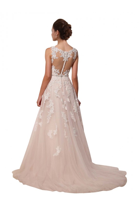 Compre Marfil línea A Cuello de Corazón Cola capilla Tul Encaje Vestidos de novia