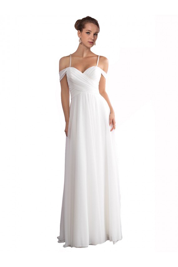 Compre Marfil línea A Hombros Descubiertos Barrer tren Gasa Playa Vestidos de novia