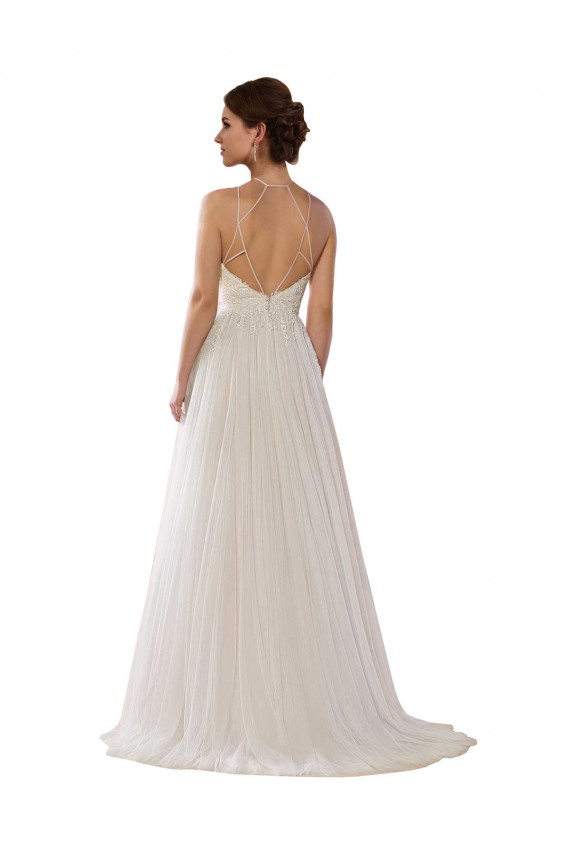 Compre Marfil línea A Ilusión Barrer tren Tul Vestidos de novia