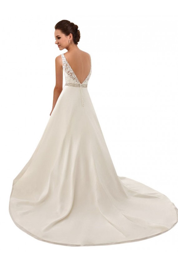 Compre Marfil línea A Ilusión Cola capilla Encaje Vestidos de novia