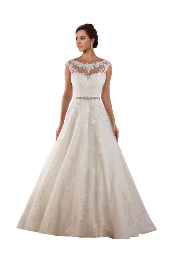 Compre Marfil línea A Ilusión Cola capilla Tul Encaje Clásico Vestidos de novia