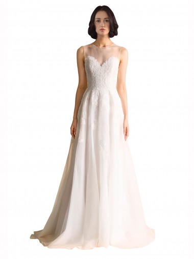 Compre Marfil línea A Ilusión Cola capilla Tul Vestidos de novia