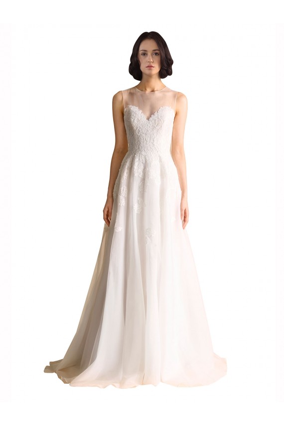 Compre Marfil línea A Ilusión Cola capilla Tul Vestidos de novia