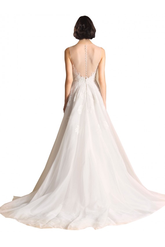 Compre Marfil línea A Ilusión Cola capilla Tul Vestidos de novia