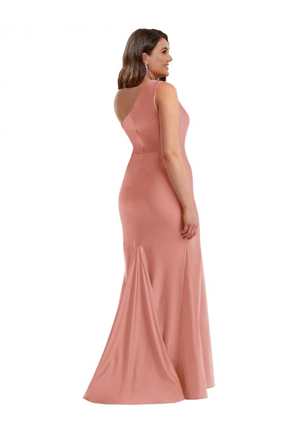 Compre Melocotón de Georgia Sirena Un Hombre Satén sedoso Largo Formales Vestidos de dama de honor / Vestidos de fiesta