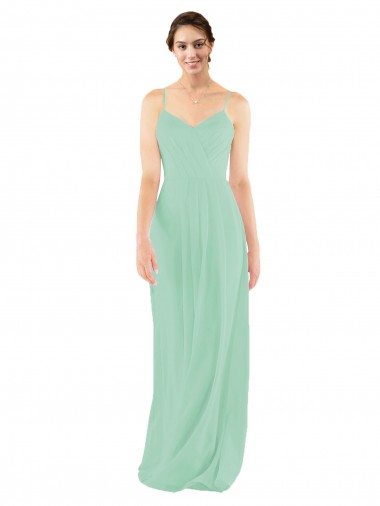 Compre Menta Verde Cubierta Cuello en V Gasa Largo Vestidos de dama de honor