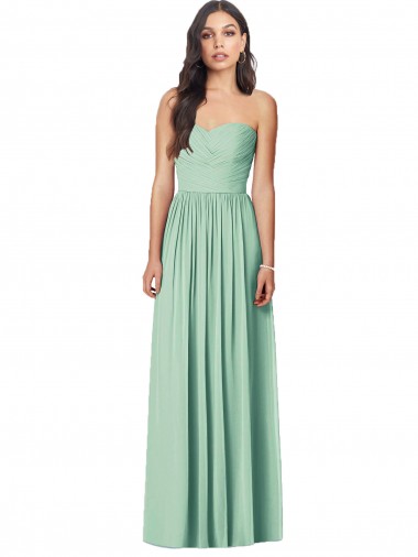 Compre Menta Verde Trompeta Cuello de Corazón Sin tirantes Gasa Largo Vestidos de dama de honor