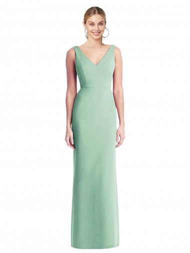 Compre Menta Verde Trompeta Cuello en V Gasa Largo Vestidos de dama de honor