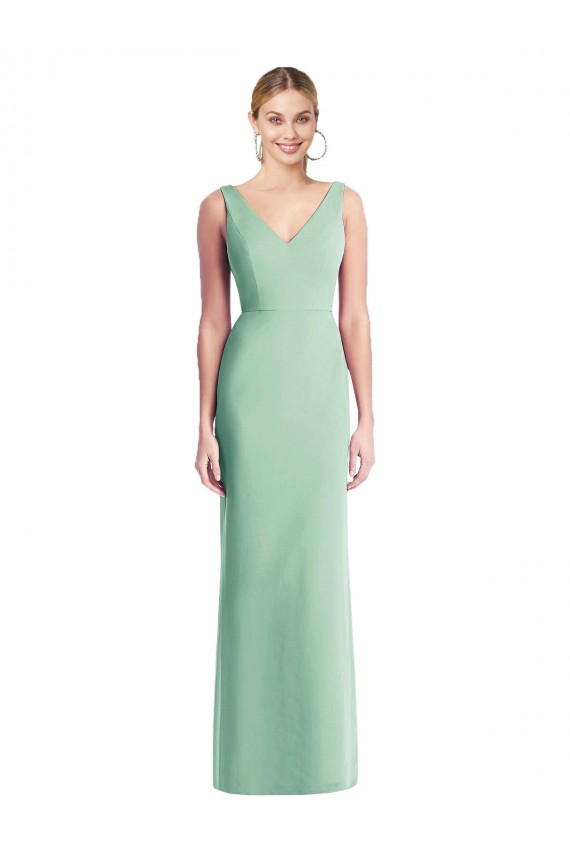 Compre Menta Verde Trompeta Cuello en V Gasa Largo Vestidos de dama de honor